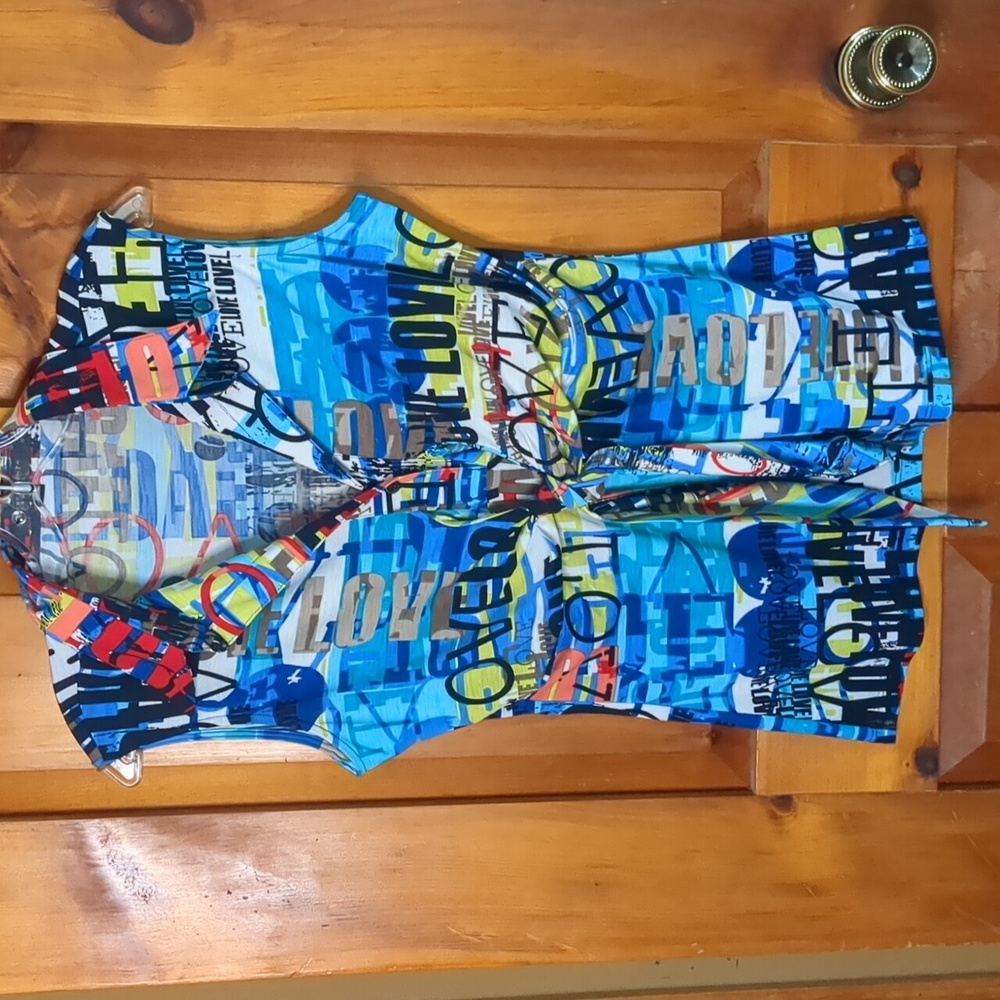 ROBERT KITCHEN* sleeveless tie front collared tank shirt size s.